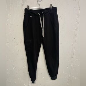 Figs Black Jogger Pants with Gray Drawstring